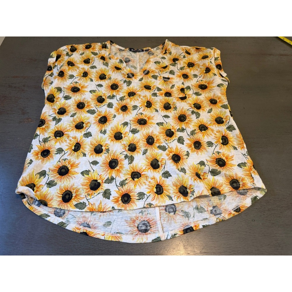 Architect Womens Sunflower Print V-Neck Short Sleeve Pocket Top Blouse 1X